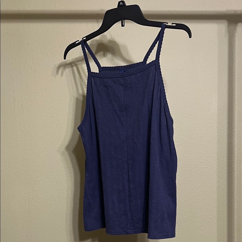 Scalloped-Trimmed Pointelle-Knit Square Neck Tank Top - Old Navy - Deep Blue - L